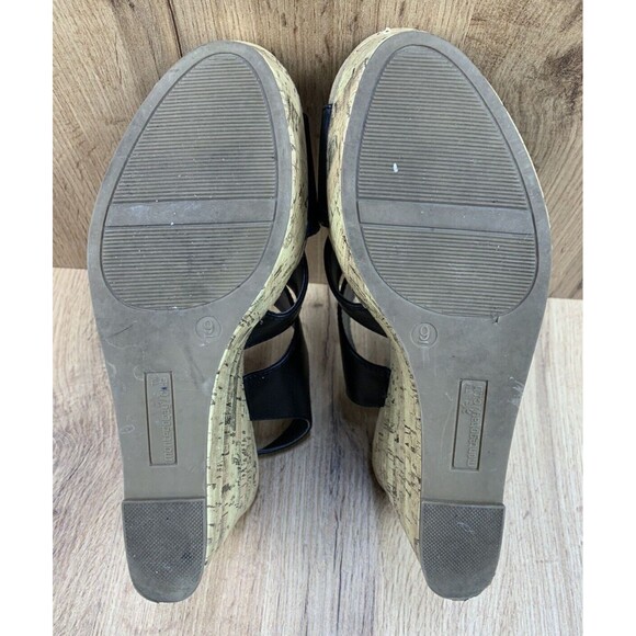 Montego Bay Club Strap back Wedges Women's Size 9 Black Faux Crisscross Open Toe - Picture 5 of 16